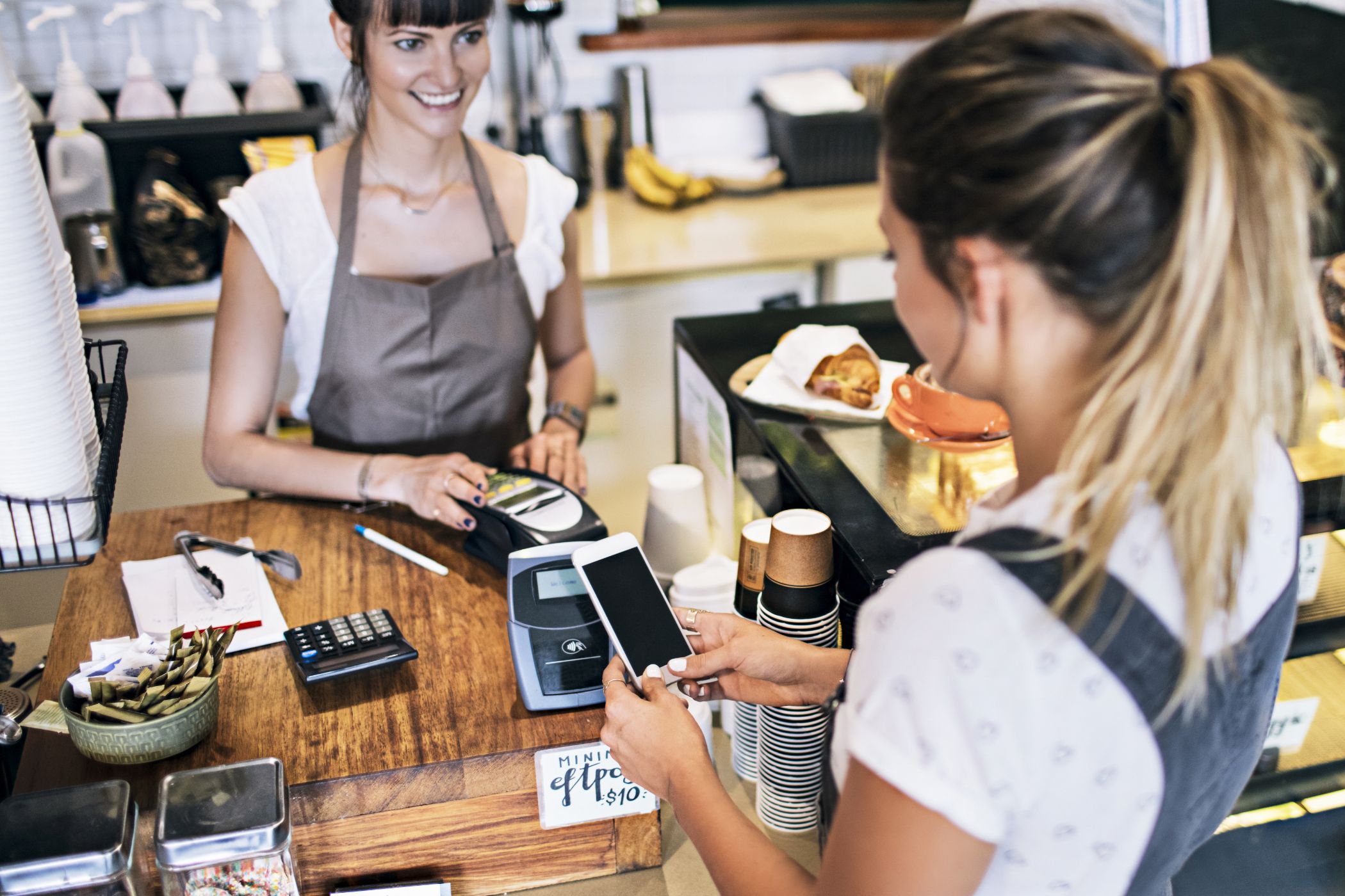 contactless mobile payment in a coffee shop